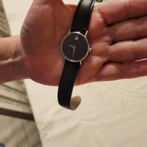 Authentic Movado 0607318 Black Leather Blue Dial Stainless Steel Women’s Museum